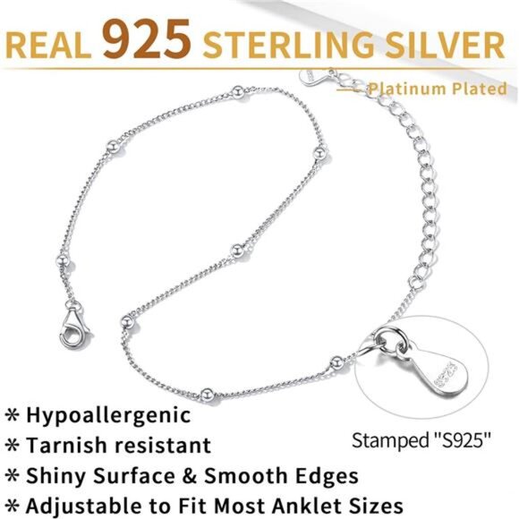 925 Sterling Silver Ankle Bracelet for Women, Simple Cuban Link/Figaro/Twisted - Picture 9 of 14